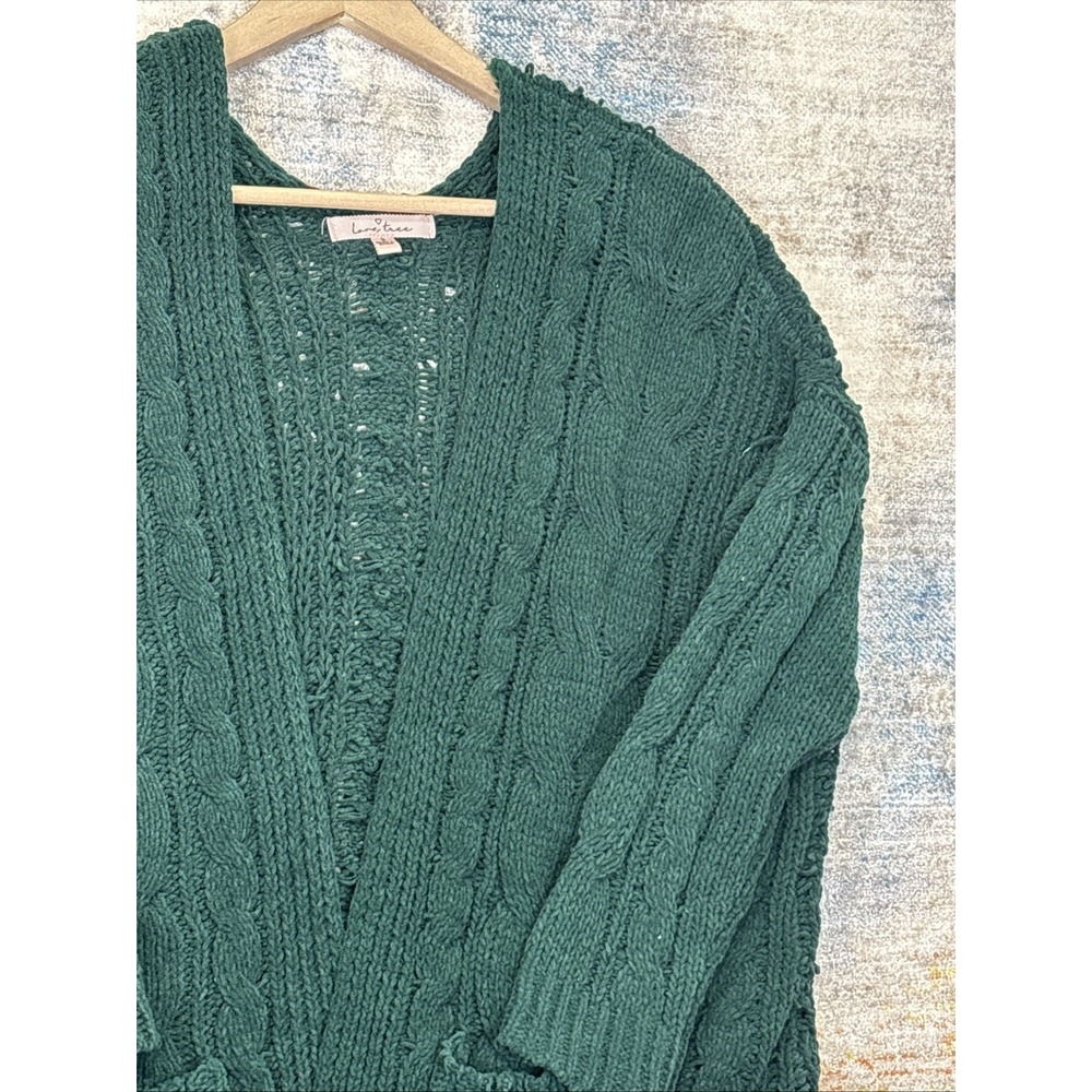 Emerald Green Cable Knit‎ Cardigan Womens Small Cottagecore Grandmacore